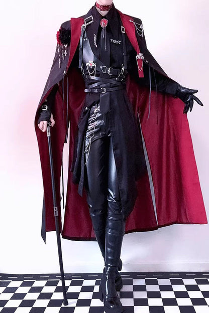 Night Sentinel Ouji Gothic Lolita Long Trench Coat - Noir