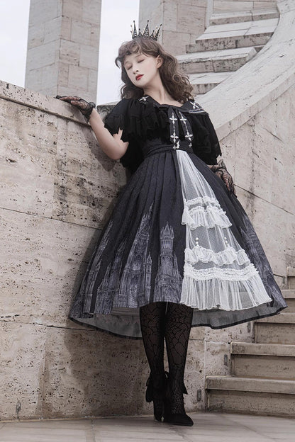 Vintage Lolita JSK Dress with Lace Print