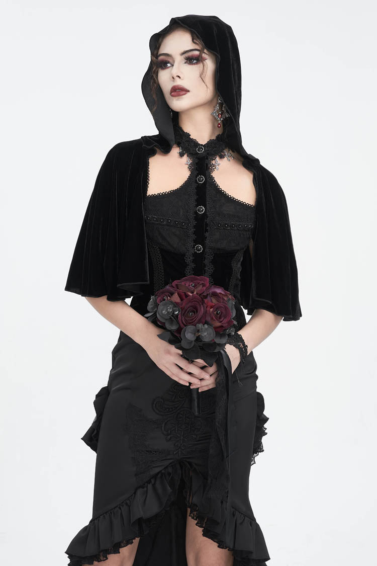 Hooded Gothic Cloak with Lace Details
