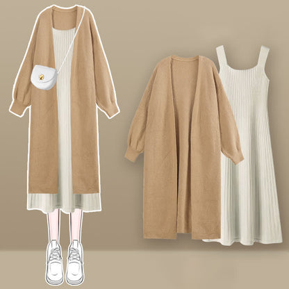Cardigan Knit Set Outerwear Chic Dress Slip