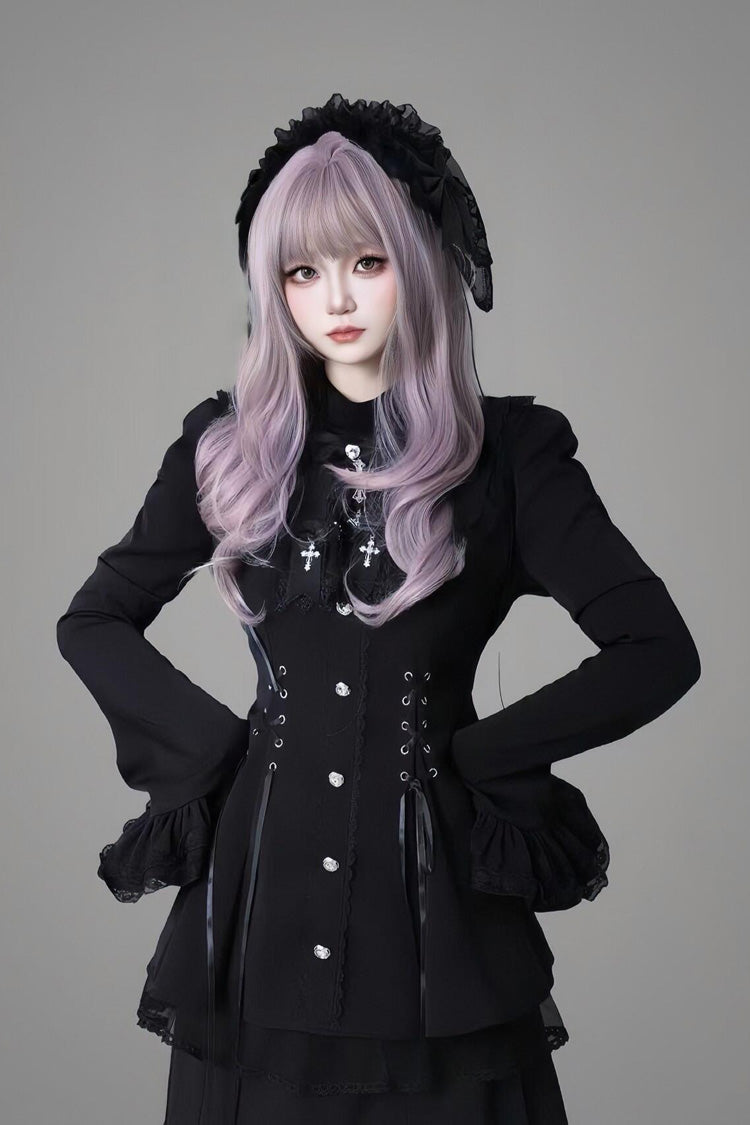 Japanese Jirai Kei Ruffle Dress Set with Flared Sleeves