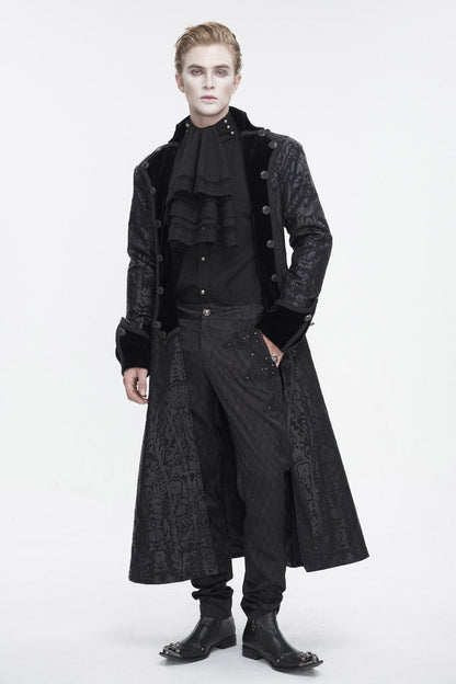 Men's Gothic Coat with Totem Print and Long Cut