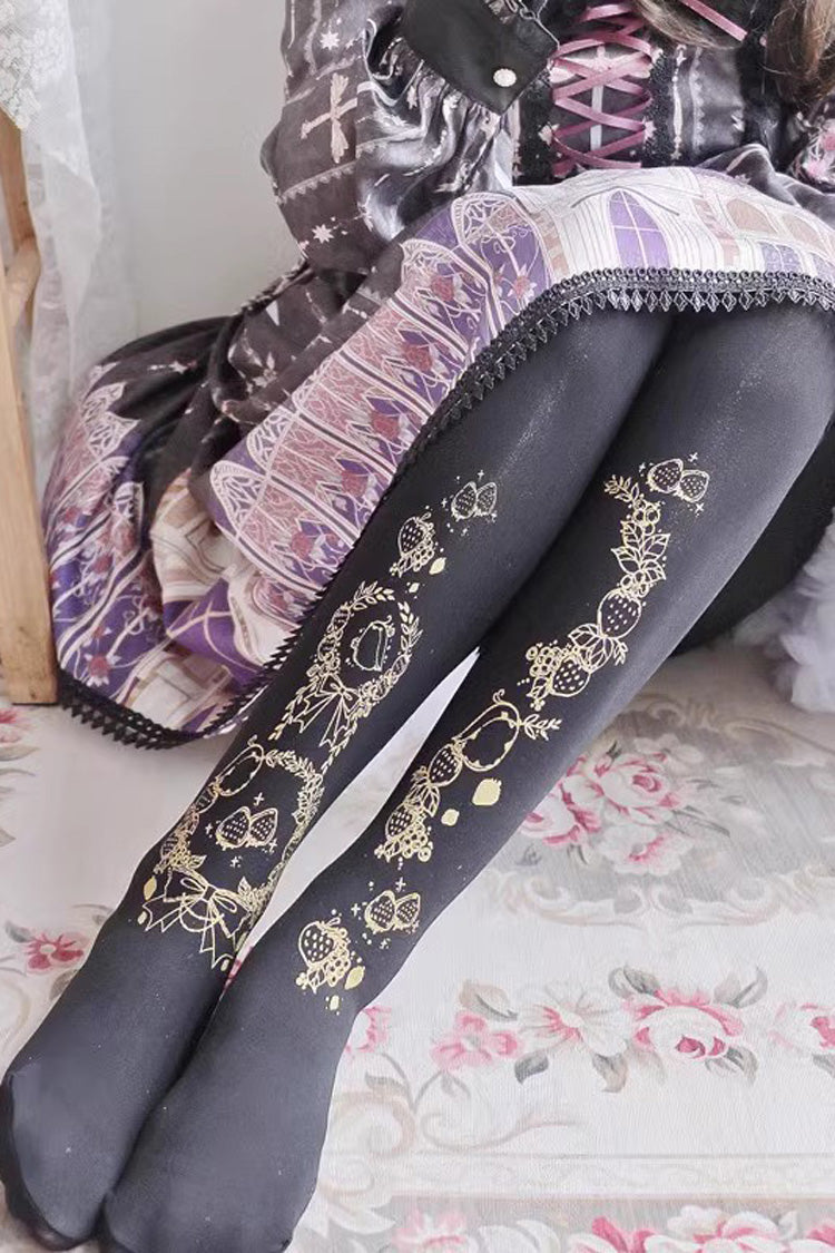 Sweet Lolita Sheer Tights with Metallic Foil Print in 13 Variants