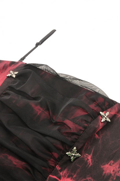 Tie-Dyed Lace-Up Ruched Overbust Corset