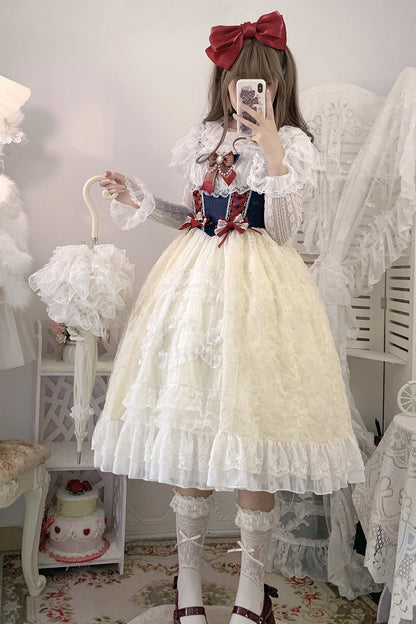 Snow White Sweet Lolita Ruffle Bowknot Lace JSK Dress