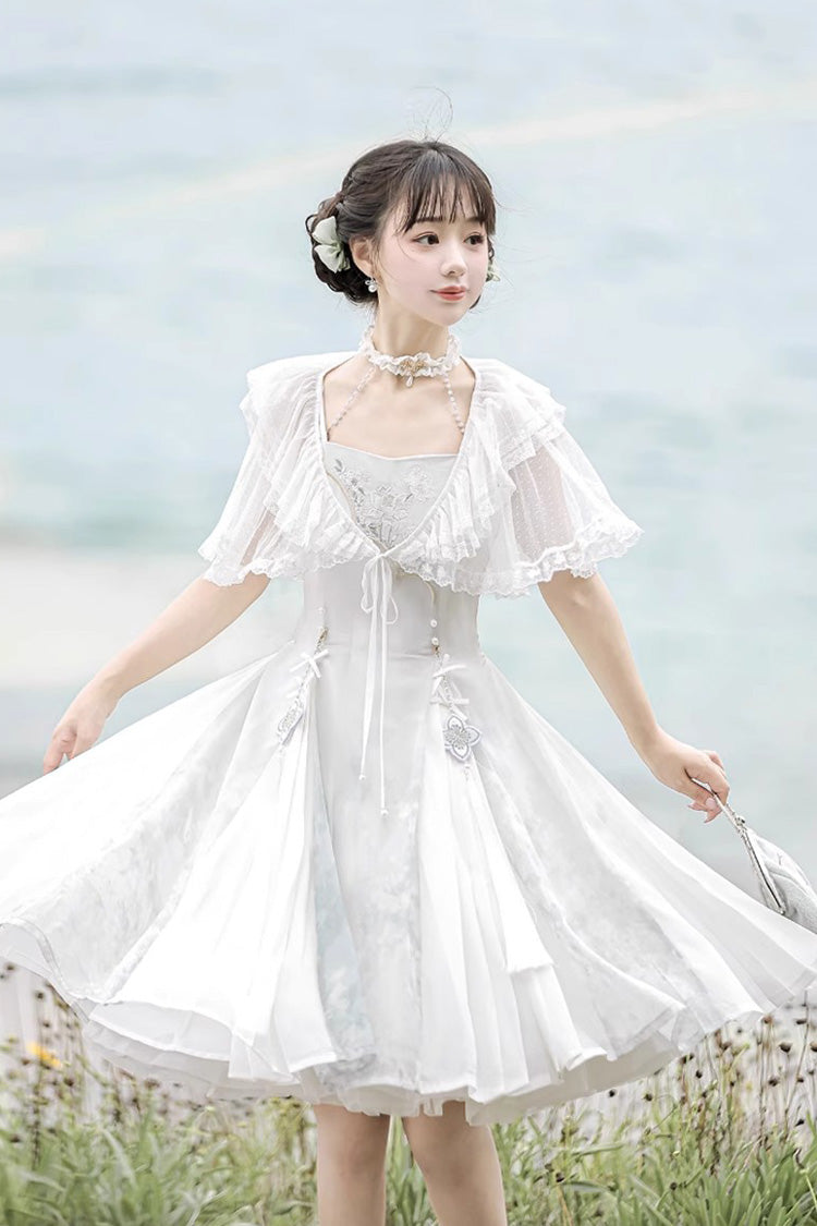 White Summer Dream Lotus Sleeveless Chinese-Style Sweet Qi Lolita JSK Dress