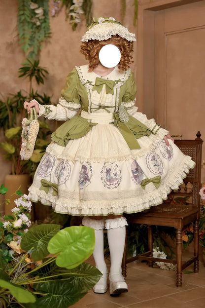 Emerald Little Ida's Flowers Short Sleeves Print Ruffle Bow Sweet Lolita Dress
