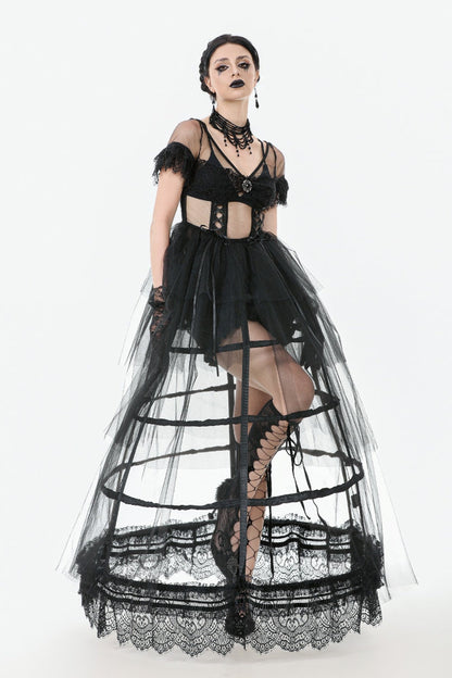 Ebony V-Neck Short Sleeve Sheer Mesh Layered Dress