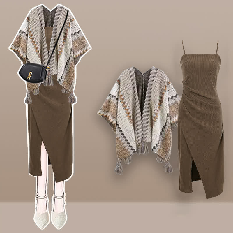 Dress Wrap Boho Slip Vintage Print Split Shawl