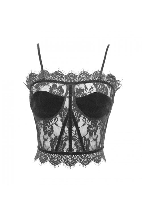Gothic Corset with Lace Halter and Flocking Ribbon Details