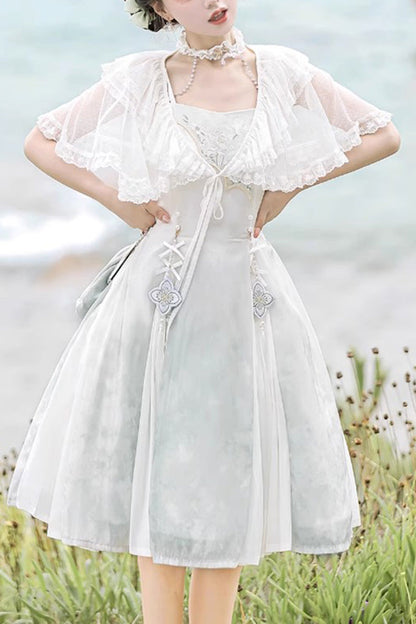 White Summer Dream Lotus Sleeveless Chinese-Style Sweet Qi Lolita JSK Dress