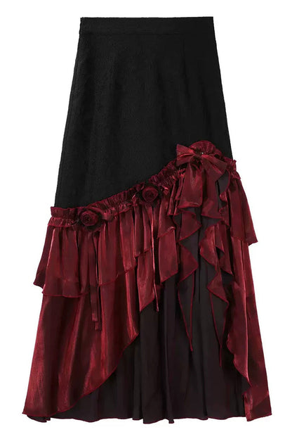 Rotten Bone Flower Lolita Skirt Set with Lace-Up Details - Noir