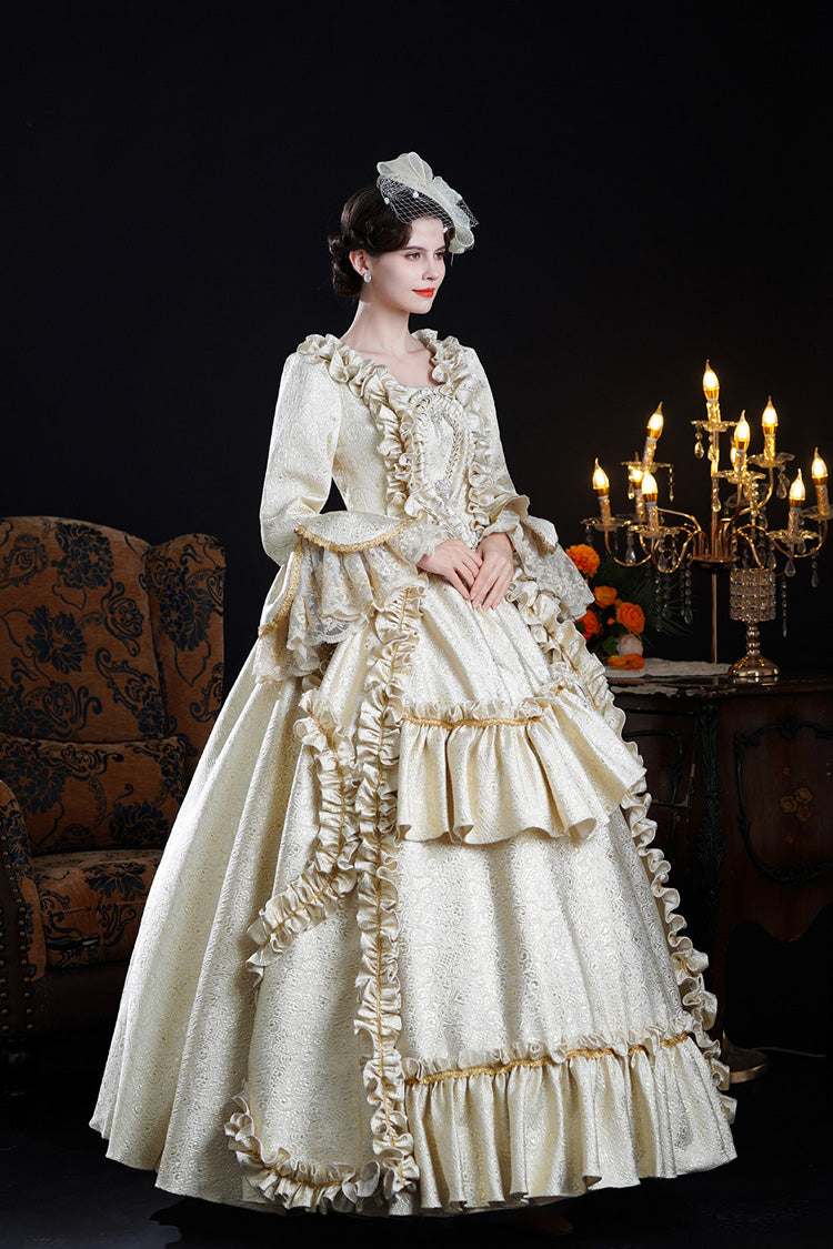 Classic Palace Dress with Square Collar & Trumpet Sleeves