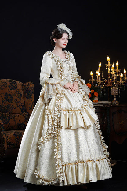Classic Palace Dress with Square Collar & Trumpet Sleeves