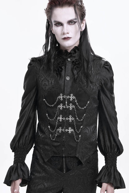 Chain Buckle Jacquard Sleeveless Gothic Vest for Men - NoirEdge