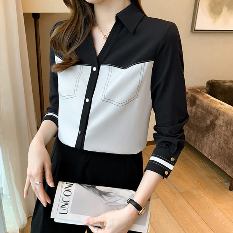 Chemise en mousseline de soie colorblock élégante pour vêtements de travail