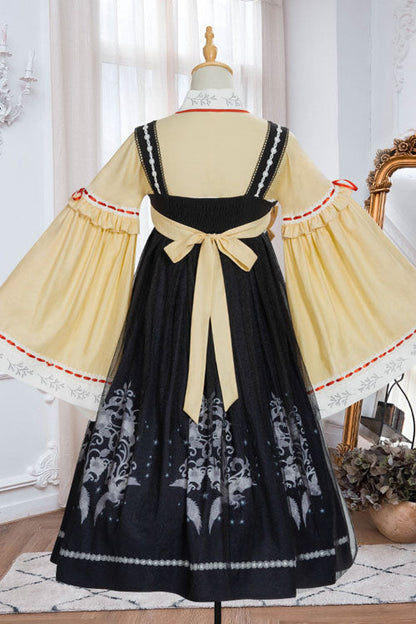 Sweet Lolita JSK Dress in Chinese Hanfu Style with High Waist and Fengming Motif