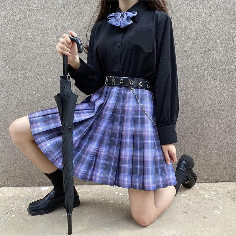 SpreePicky Plaid Pleated Skirts JK School Uniform Set SP15386