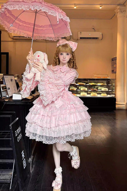 Rose Multi-Tier Ruffle Bow Lace Sweet Lolita Jumper - Love Overture