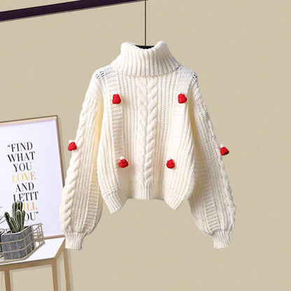 Slip Cable Flouncing Set Dress Turtleneck Sweater