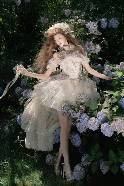 Emerald Layered Fishbone Lace-Up Lolita JSK - Spring Rose