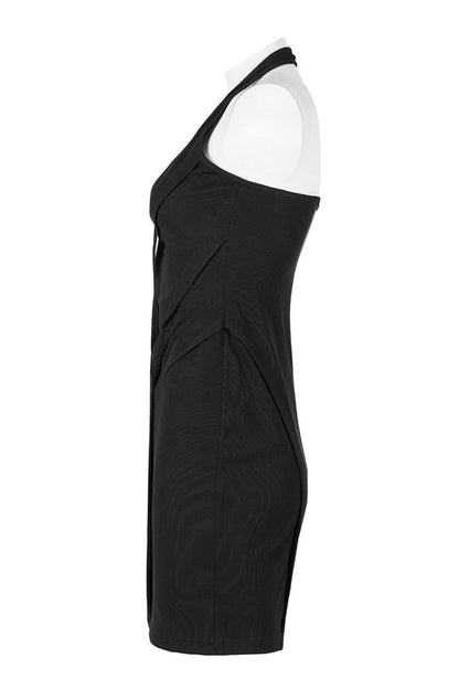 Gothic Dress with Halter Neck, Pleated Stretch Fabric for Her