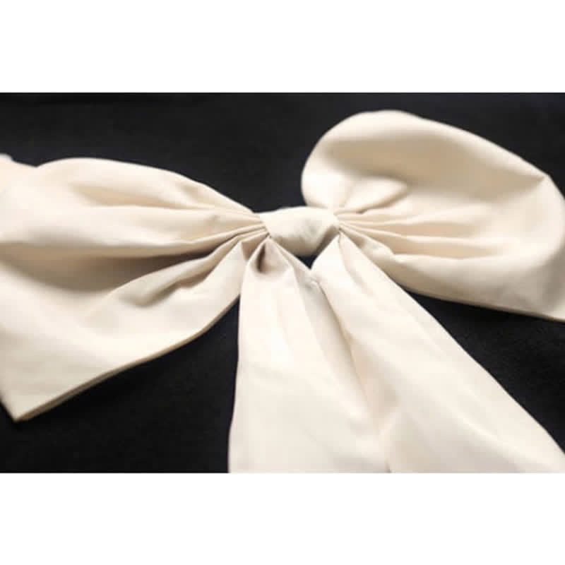 Bow Black Sweater Denim Pants Set Decor Knit