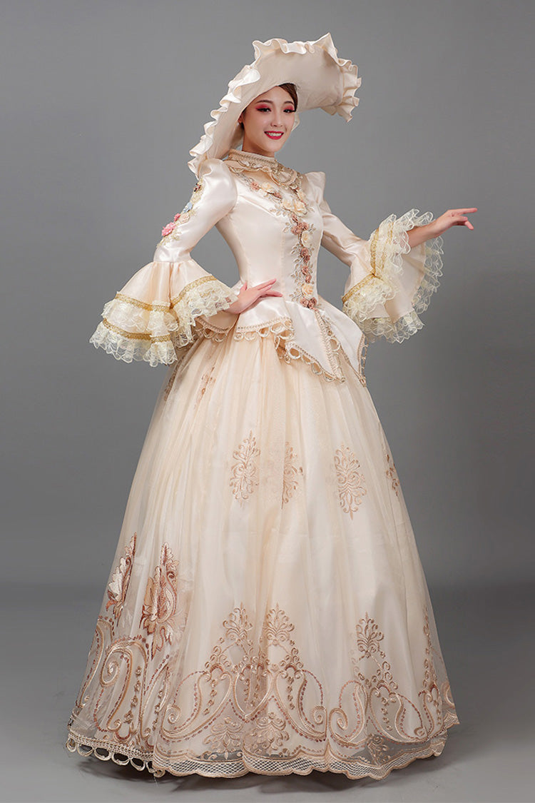 Floral Decorative Long Sleeve Court Dress