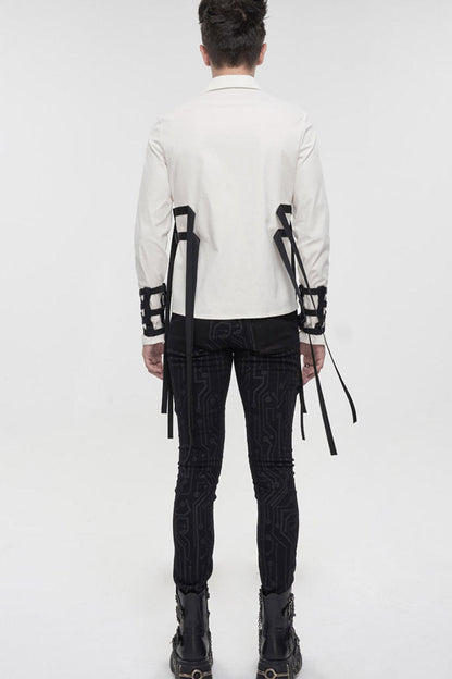 Metal Buckle Punk Stretch Long Sleeve Shirt