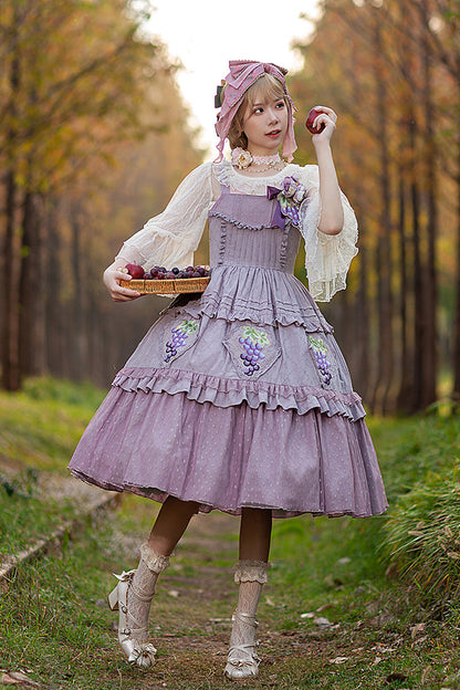 Purple Sleeveless Jacquard Ruffle Embroidery Sweet JSK Dress - Vineyard