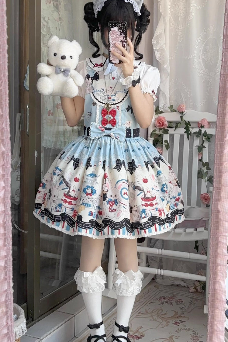 Sleeveless Bow-Trimmed Lace Strap Dress with Print
