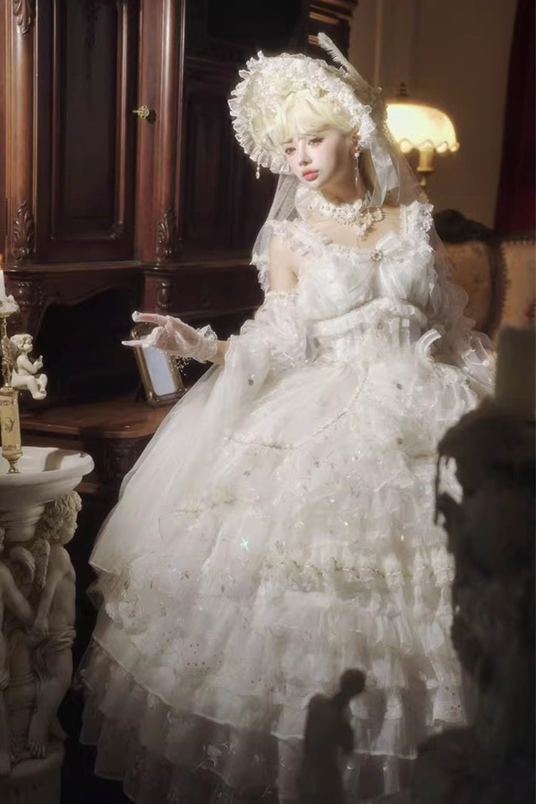 White Dreamy Waltz Sleeveless Layered Ruffle Chiffon Gothic JSK