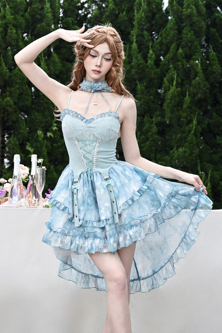 Tie-Dyed Train JSK with Double Ruffle Bow and Lace