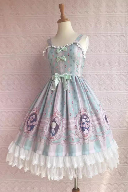 Double Layer Rose Lover Print Ruffle Jsk Dress - Sweet Lolita