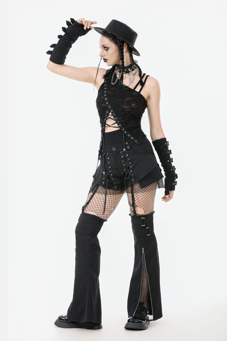 Asymmetric Hem Punk Top with Eyelet Lacing