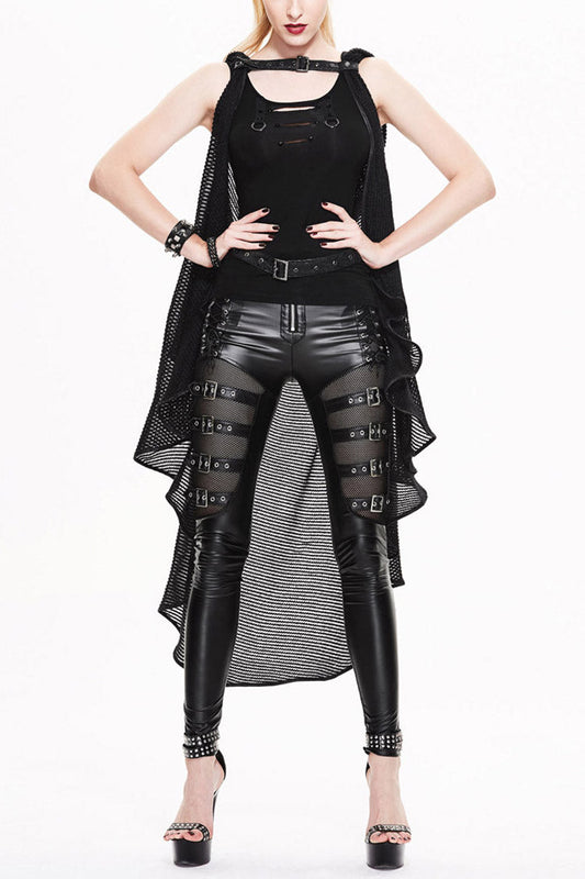 Fishing Net Long Shawl Coat with Hood for Women - NoirEdge