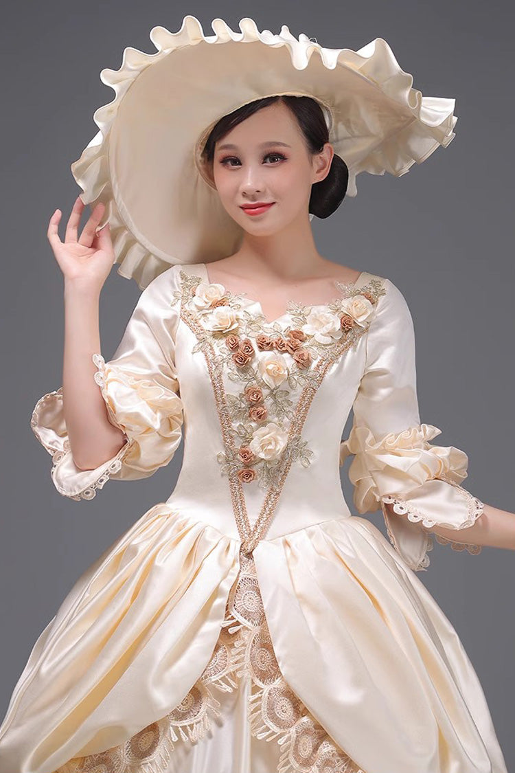 3D Flower Embroidered Cardigan Dress in Champagne