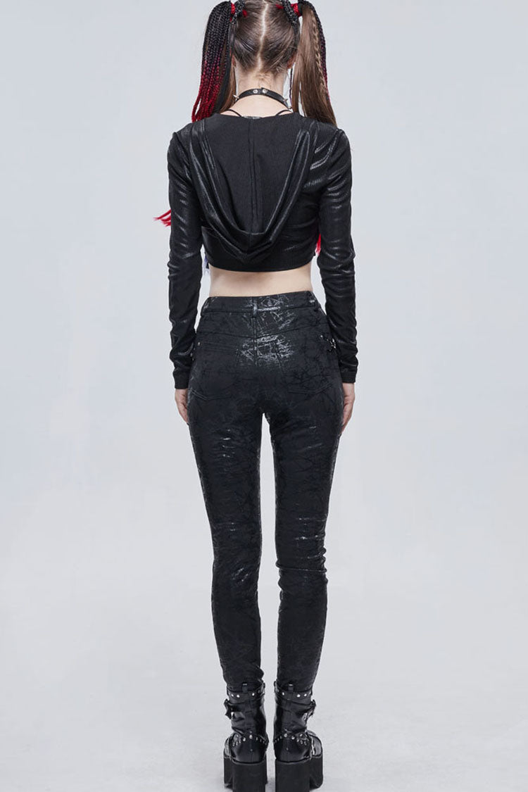 Morbid Metallic Buckle Accent Knit Faux Leather Leggings
