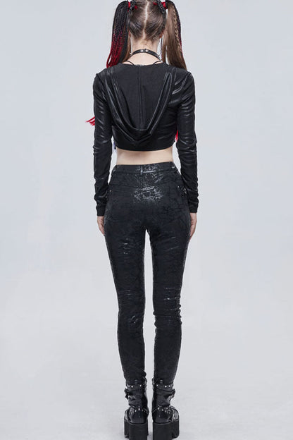 Morbid Metallic Buckle Accent Knit Faux Leather Leggings