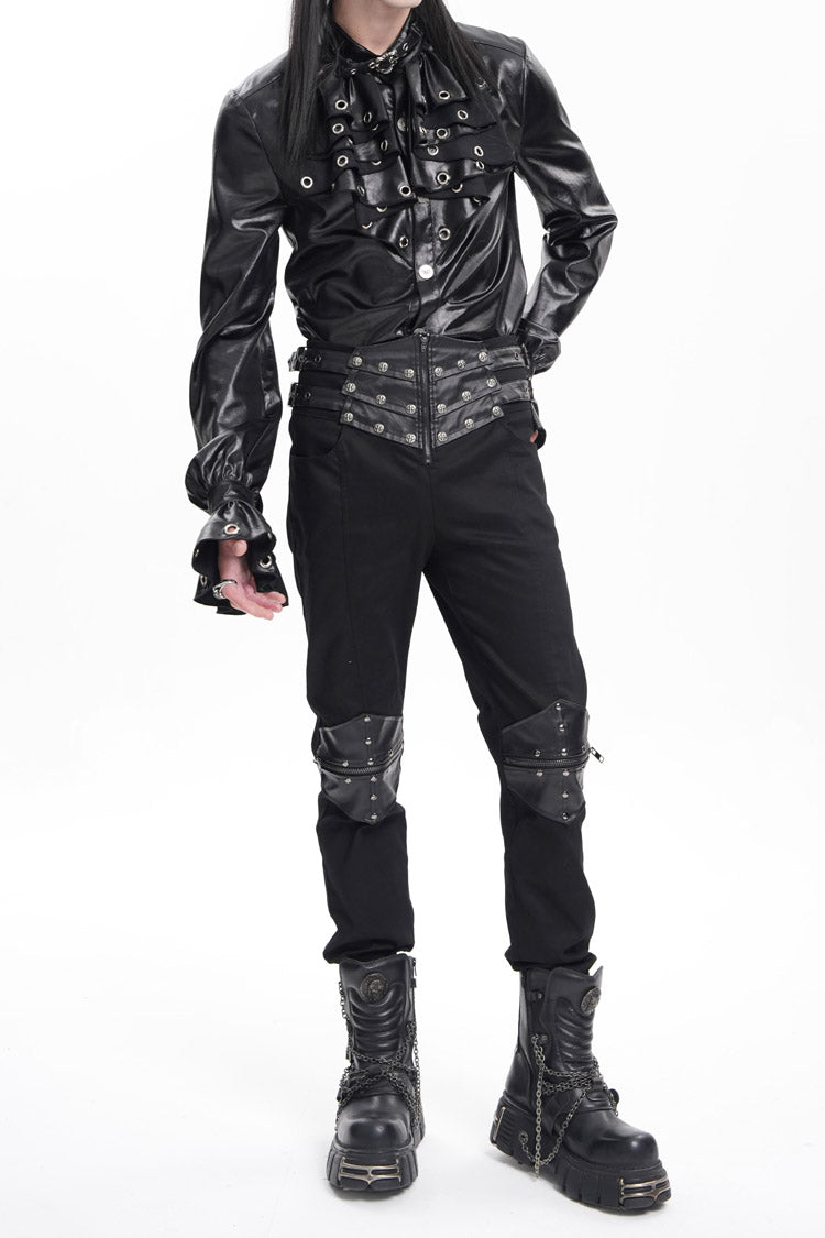 Men's Gothic Pants with Studs and Buckle-Up