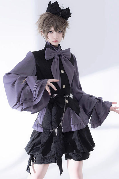 Ouji Vintage Gothic Rabbit-Hunt Print Lolita Waistcoat for Him