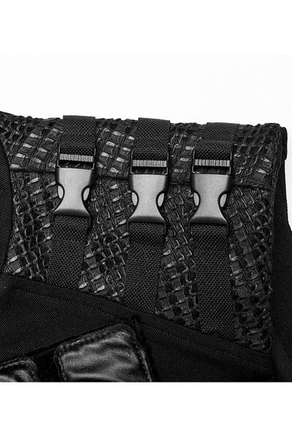 Geometric Patterned Padded Shoulder Webbing Buckle Vest
