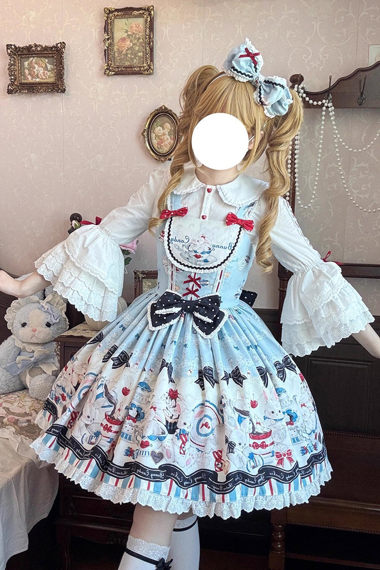 Sleeveless Ruffle Bow Lace JSK with Print