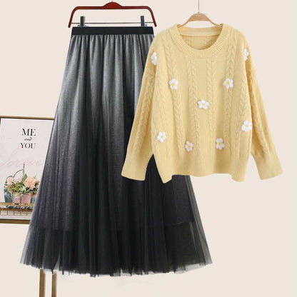 Sweater Blossom Tulle Decor Skirt