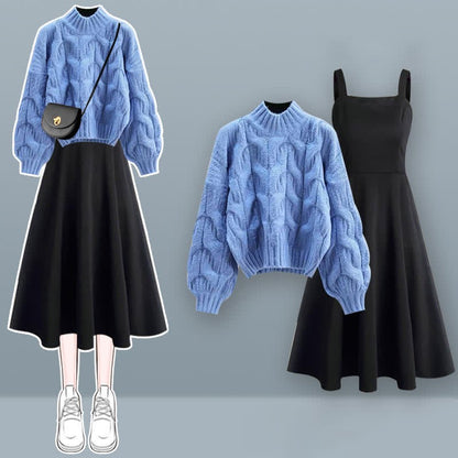 Two Color Sweater Chic Cable Dress Pure Pieces Slip