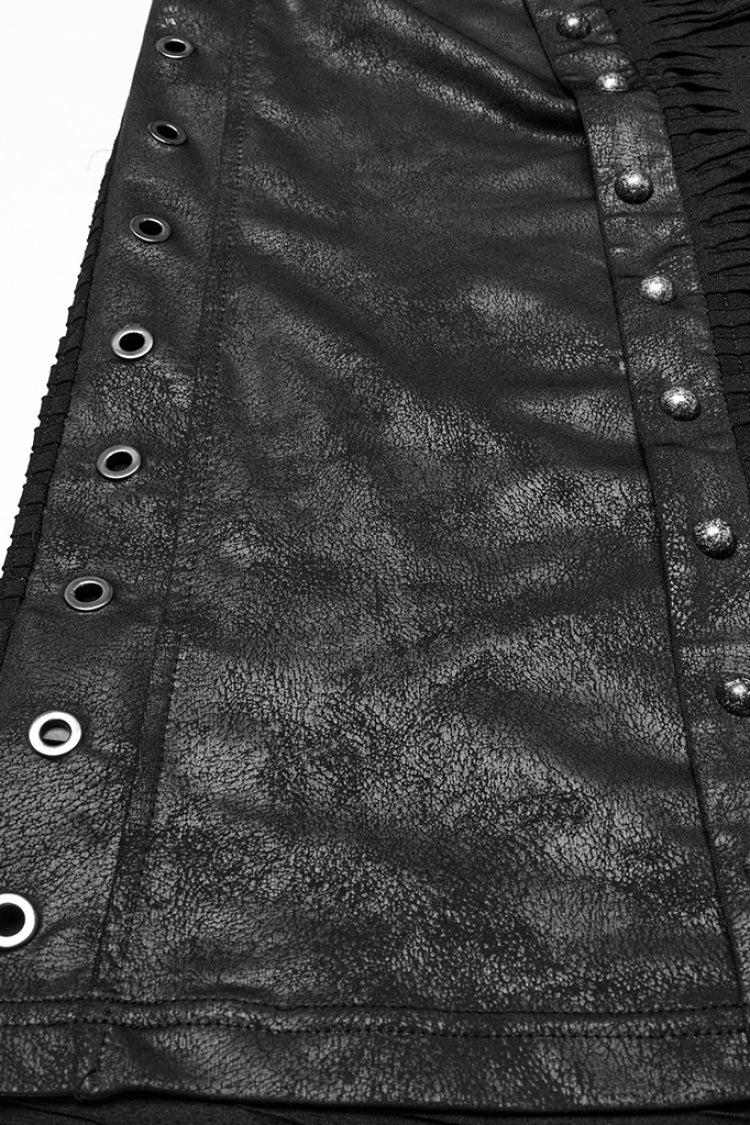 Ruched Punk Sleeveless Hooded Vest with Rips - NoirEdge
