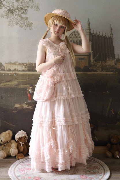 Sweet Stand Collar Long Sleeve Multi Layer Ruffle Color Block Lolita Tiered Dress 14 Colors