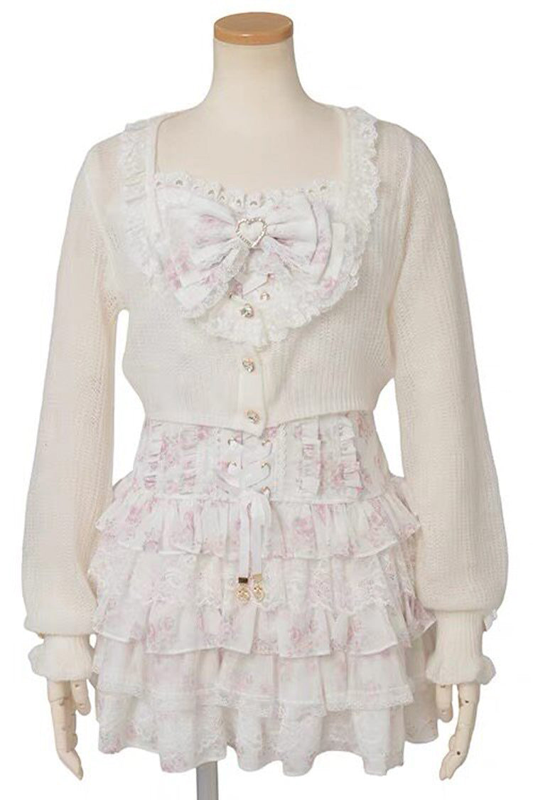 Multi-Layer Printed Ruffle Bow Sweet Dress Three Colors