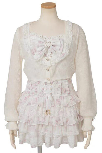 Multi-Layer Printed Ruffle Bow Sweet Dress Three Colors