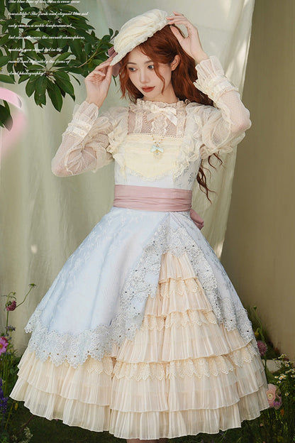 Cream Layered Asymmetrical Cardigan Ribbon Lolita JSK Dress